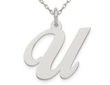 Sterling Silver Fancy Script Initial -U- Pendant Necklace Charm with Chain